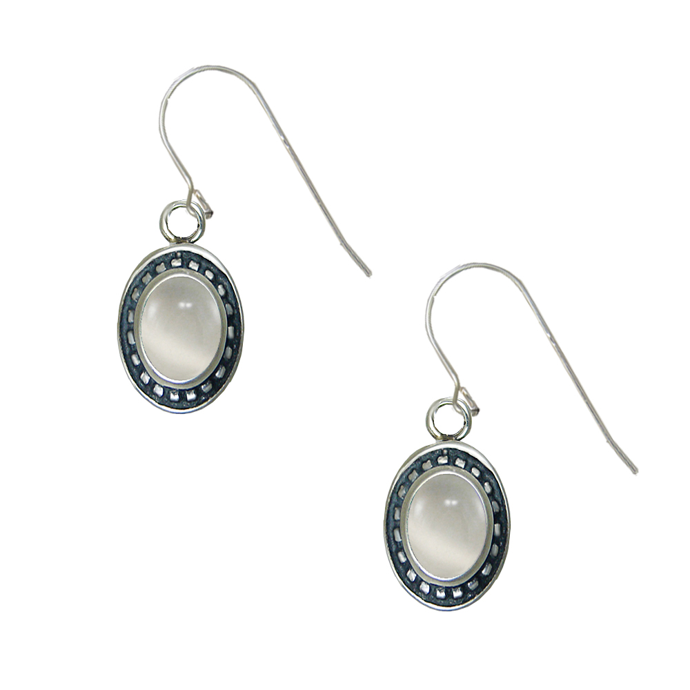 Sterling Silver White Moonstone Gemstone Drop Dangle Earrings